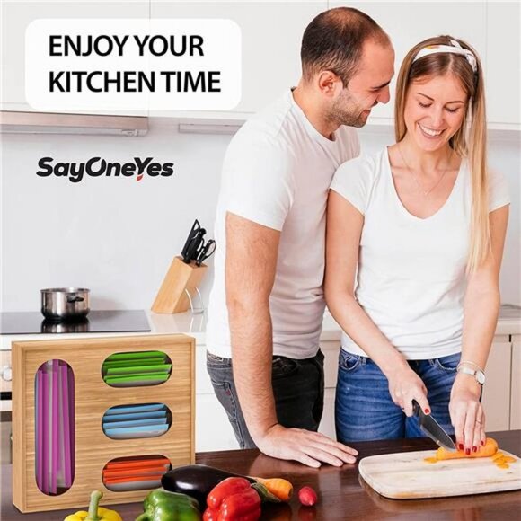 Ziplock Bag Organizer for Drawer - Premium Bamboo Plastic Bag Storage Organizer - Picture 5 of 6